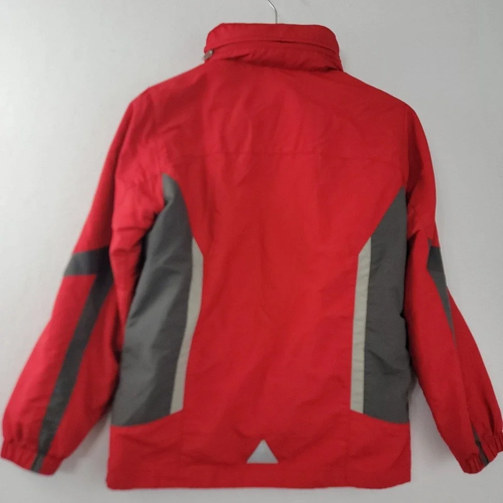 L.L Bean Kids 3 in 1 Red Gray Hide-Away Hood Wind Breaker Classic Jacket M10/12